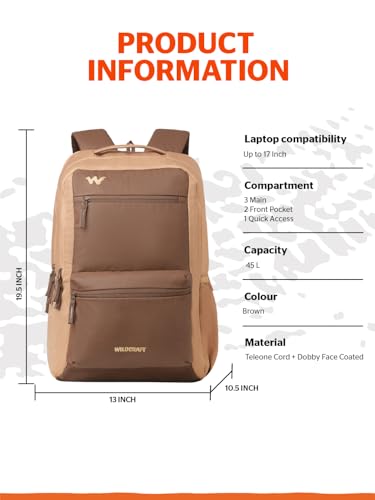 Image of Wildcraft Ranger 45 Laptop Backpack With RainCover for Man & Women, 45L Ideal bags for men Office use /School /College Boys and Girls, 3 Compartment Bag