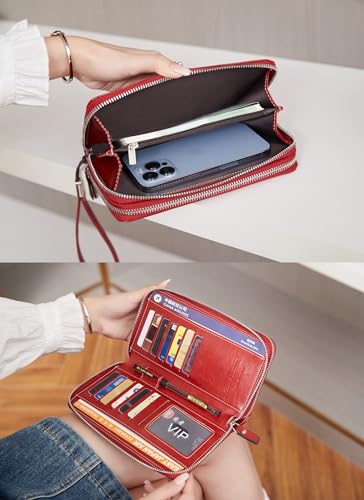 Image of Women's RFID Blocking Wallet Large Zip Around Leather Clutch with Wristlet | Large Capacity, 23 Card Slots, 2 ID Windows, Phone Holder, Soft PU Leather, RFID Secure, Coin Pocket, Checkbook Holder