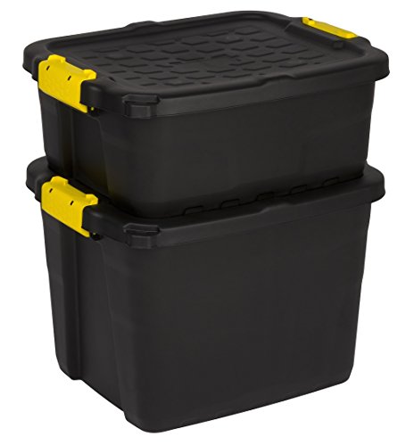 Kreher Aufbewahrungsboxen mit Deckel, TOUGH-Serie, bruchsichere Transportbox aus Kunstststoffbox, Stapelboxen, Ordnungsboxen, Kiste in Schwarz, verschiedene Größen (24 Liter)