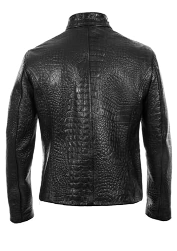 Mens Leather Motorcycle Jacket Genuine Black Alligator Crocodile premium leather skin jacket3