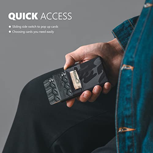 VULKIT Minimalist Wallet with ID Window & EDC Pocket Pop Up Card Holder RFID Blocking Slim Wallet Design for Airtag Cash Coins & Credit Cards