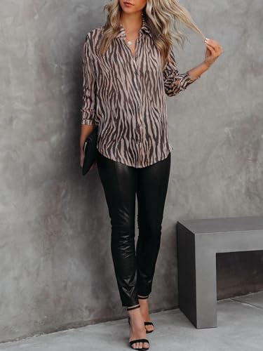 Mutitop Button Down Shirts for Women Dressy Casual Blouses V Neck Printed Boho Long Sleeve Collared Tunic Chiffon Tops4
