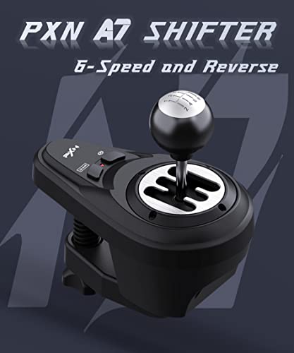 Image of PXN A7 Gear Shifter for Gaming Steering Wheel - H Shifter with 6-Speed, 3 Cables(USB, RJ11,DIN), Push Down Reverse Gear, P-Brake and High&Low Speed Buttons - Universal on PC