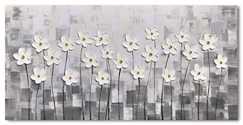 Yihui Arts Wall Art Pallet Knife Pictures Painting White Lily Bouquet Of Flowers Oil Painting Floral Artwork Print On Wrapped Canvas For Walls #TOP1