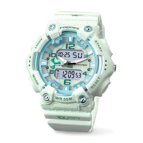 PINDOWS Reloj Digital para Hombre, Relojes Militares Deportivos 5 ATM Impermeable Relojes de Pulsera con Sistema de 12/24 Horas, Cuenta Regresiva, Alarma y Cronómetro,Matcha