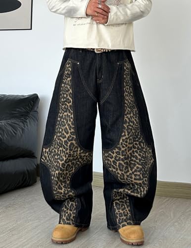 QGRSWBC Mens Baggy Barrel Jeans Wide Leg Y2k Hip Hop Stylish Skater Pants - image 4