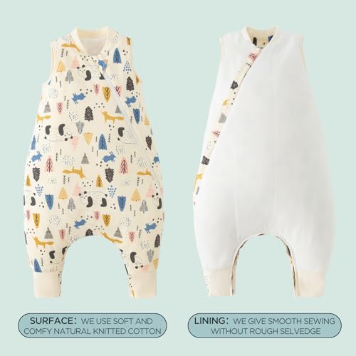Image of Duomiaomiao 2.5 TOG Toddler Sleep Bag 12-24 Months 100% Cotton Winter Side Open Zipper Baby Sleep Sack with Feet, Warm Toddler Wearable Blanket