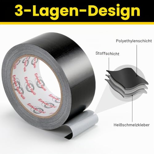 1 Rolle Panzertape Schwarz 50mm x 27,4m Stark Wasserfest Innen & Außen – Ansicht 3