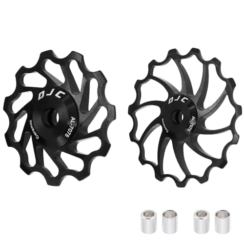DJC バイクセラミックベアリングプーリーホイール 2 個ガイドローラージョッキー 11T 12T 13T 14T 15T 16T MTB ロードバイクリアディレイラーシマノ用 Sram プーリーオイルスリックレインボーカラー (11T and 13T,