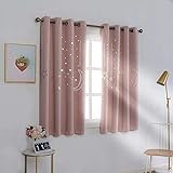 MANGATA CASA Kids Star Blackout Curtains Grommet Thermal 2 Panels for Bed Room,Cutout Galaxy Window Curtain Darkening Drapes for Nursery Living Room(Pink 52x63in)