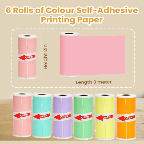 Image of Seznik Sticky Adhesive 2 Inch Thermal Paper Rolls, Continuous 57mm Width Paper for Mini Thermal Printers (ExclusiveColor-57mm Width-Continuous Sticky Roll-Pack of 6)