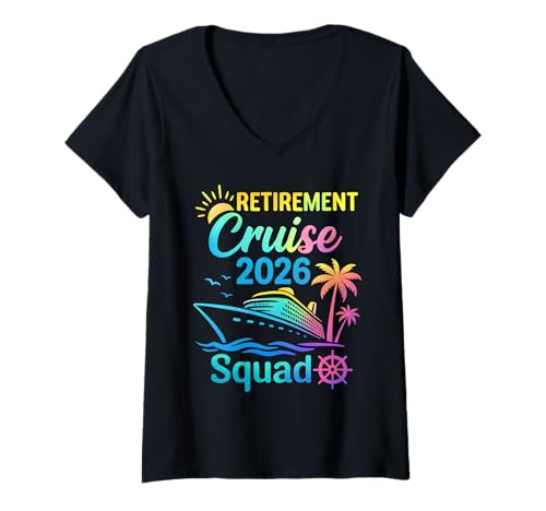 Femme Funny Retirement Cruise 2026 Squad Tie Dye Retired Cruising T-Shirt avec Col en V
