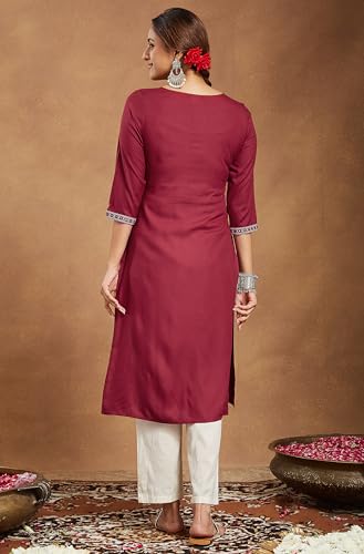 Image of Janasya Women's Rayon Embroidered Straight Kurta