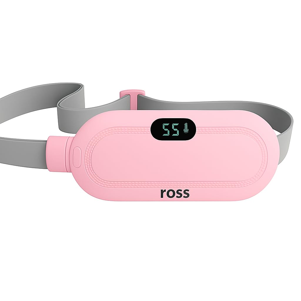 Ross Menstrual Heating Belt for Period Pain Relief – Rechargeable Electric Heat Pad with Adjustable Strap & LCD Display – Portable Heating Belt for Women’s Cramps, Stomach & Abdominal Pain Relief