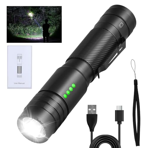 Mapille Linterna led recargable, Mini impermeable LED linterna con pantalla de potencia inteligente, 2000 lúmenes Pequeño y portátil linterna potente con 5 modos para Montañismo Acampada y Senderismo