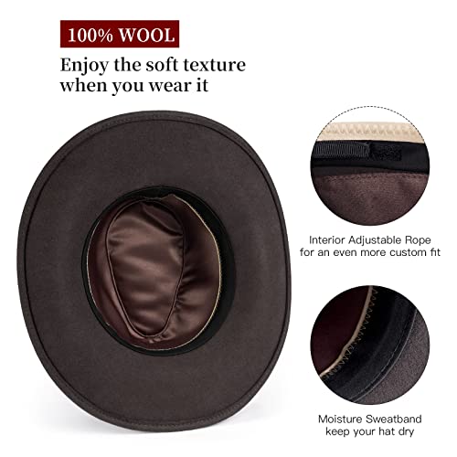 Felt Cowboy Cowgirl Hat Western Outback Wide Brim Hat 100% Wool Felt Fedora Crushable Western Cowboy Hat With Buckle For Women And Men Coffee #TOP2