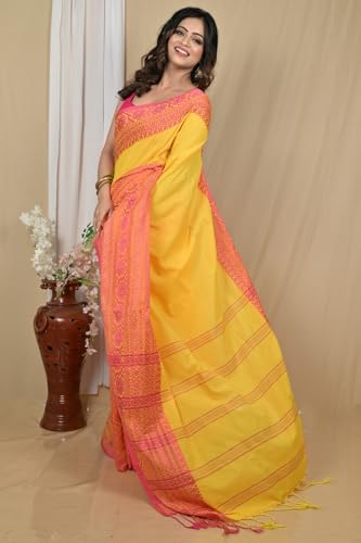Image of eC ESHA'S COLLECTION Women's Cotton Blend Begumpuri Handloom Saree With Unstitched Running Blouse Piece