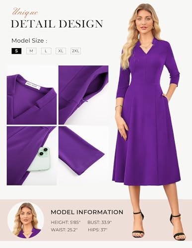 Image of GRACE KARIN Work Dresses for Women 2026,Midi Business Dress,3 /4 Sleeve Classy Fit and Flare Dress with Pocket