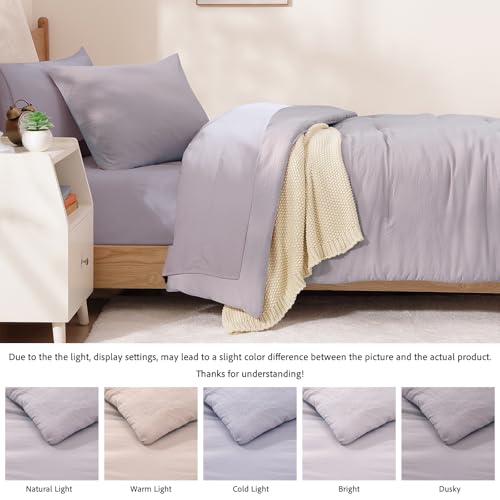 Image of Twin XL Comforter Set- 5 Pieces Prewashed Bed in a Bag Twin Bedding Sets | Soft All Season Comforter with Sheets, Pillow Sham & Pillowcase, Lilac