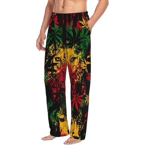 Jamaica Flag Marijuana Rasta Lion Men's Pajama Pants Pajama Bottoms Drawstring Sleepwear Lounge Pants With Pockets2