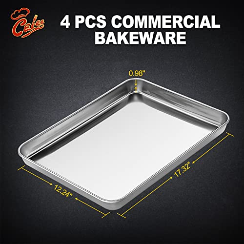 Baking Pans Set Of 4, Cekee 4 Pieces Baking Sheet For Oven & Stainless Steel Cookie Sheets & Toaster Oven Tray Pans, Rectangle Size 18 X 13 X 1 Inch, Non Toxic & Healthy & Dishwasher Safe #TOP3