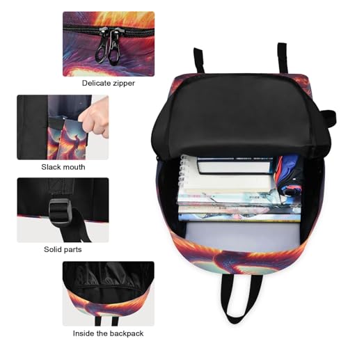 School Bag Set Picnic Backpack Waterproof, Girls Backpack with Lunchbox, Fire Phoenix Stunning Birds3
