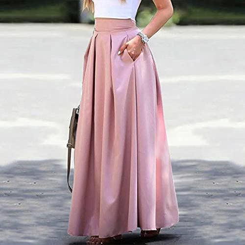 Women's High Waist Pleated A-Line Swing Skirt with Pockets Business Dressy Flowy Business Work Vintage Loose Midi Skirt2
