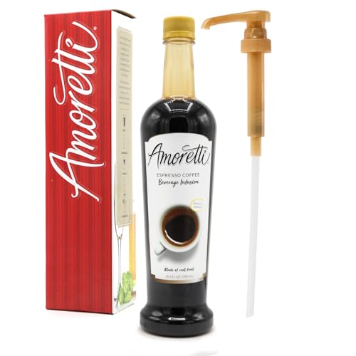 Amoretti - Espresso Coffee Beverage Infusion, 94 Servings Per Bottle (750 ml) - Drink Mix & Water Enhancer with Pump for Flavoring Cocktails, Waters, Teas, and other Beverages, Preservative Free