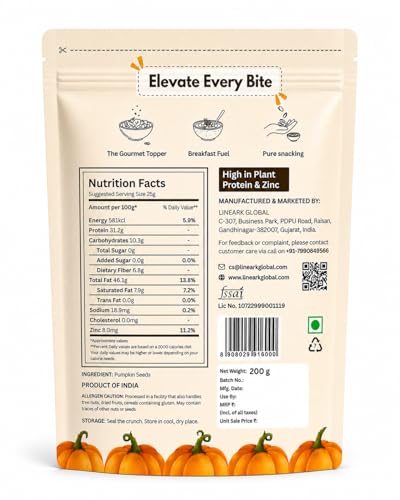 Image of ROZKA Pumpkin Seeds | 200g | AAA Grade, High Protein & Rich in Magnesium | Snacking, Salads & Keto Diet (1x 200g)