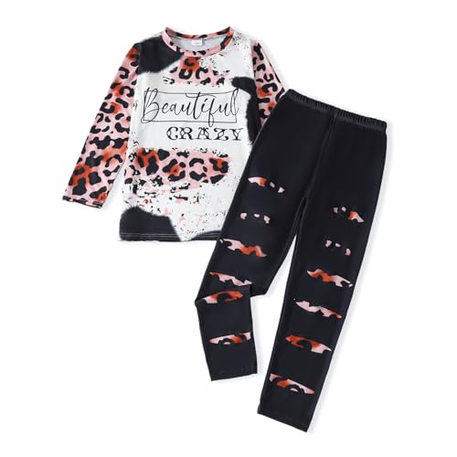 Image of Tween Girl's Letter Print Top + Jogger Pants 2 Piece Casual Outfit Set Kids Fall Clothing, Sizes 6-14 Years