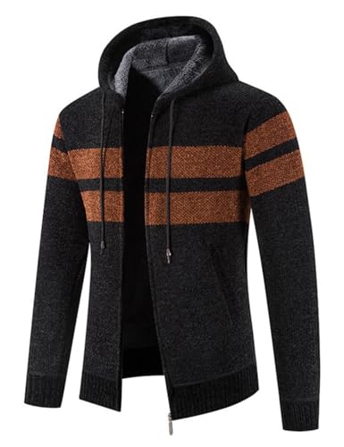 Image of Kinkia Men's Zip Up Hoodies Casual Long Sleeve Full Zipper Sherpa Fleece Lined Knit Cardigan Sweater Jacket with Pockets