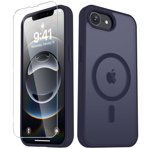 Image of YENAPOON for iPhone 17e Case, iPhone 16e Case, Matte Magnetic Phone Cover [with 1 Screen Protector] [Support for MagSafe] [Shockproof Military Grade Protection] Translucent Frosted Back, Deep Purple