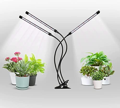 iPower LED Grow Light, 6000K Full Spectrum Clip Plant Growing Lamp with 126 White Red LEDs for Indoor Plants, 5-Level Dimmable, Auto On Off with 4/8/12H Timer