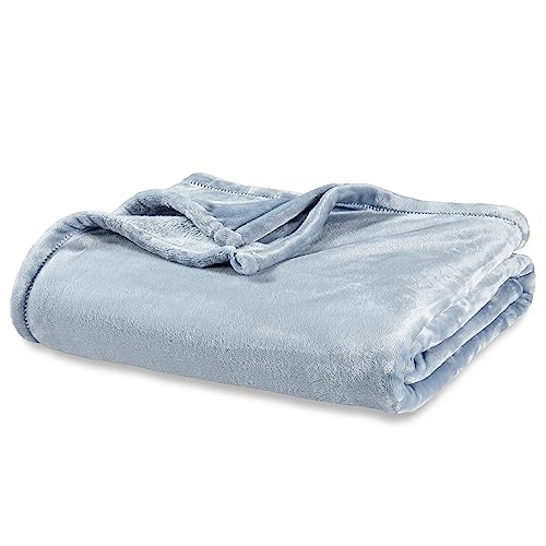 Berkshire Blanket Classic VelvetLoft® Solid Bed Blanket, King Size Bed Blanket, Lightweight Soft Fuzzy Plush Blanket for Bed and Couch, Polar Blue, 90x108 Inches