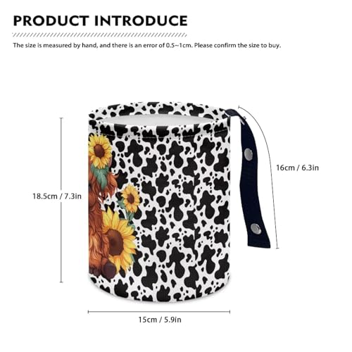 Image of Renewold Car Trash Can with Highland Cow Sunflower Print, Waterproof Car Garbage Can with Button Straps, Foldable Trash Bag Bin, Multipurpose Storage Box for Trip Camping Beach, Birthday Festival Gift