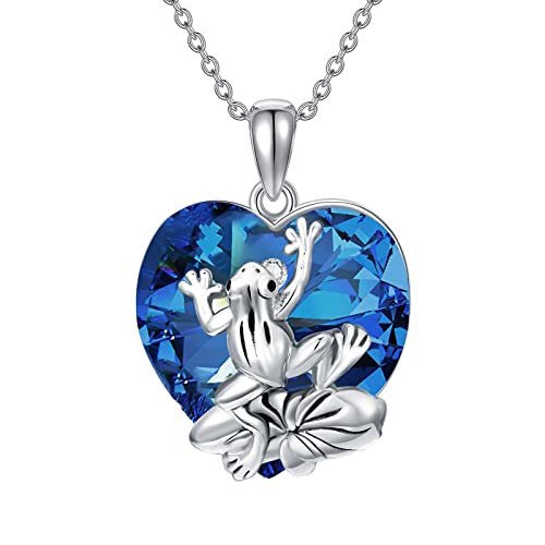 Frog Necklace Sterling Silver Frog Pendant Necklace Jewelry for Women Embellished with Heart Crystal