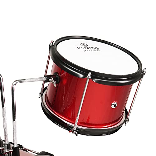 Image of Kadence BYDRMRD 3-Piece Kids Acoustic Drum Kit | 14 inch Bass Drum | Multi-Ply Wooden Shells | Includes Cymbal, Stool & Pedal | Glossy Red