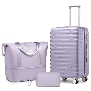 LARVENDER Luggage Sets 3 Piece, Hardside 20 Inch Carry on Luggage Airline Approved Suitcase Set with Spinner Wheels TSA Lock, Lightweight Rolling Suitcase for Men and Women, Lavender