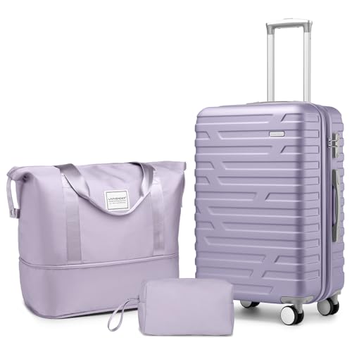 LARVENDER Luggage Sets 3 Piece, Hardside 20 Inch Carry on Luggage Airline Approved Suitcase Set with Spinner Wheels TSA Lock, Lightweight Rolling Suitcase for Men and Women, Lavender