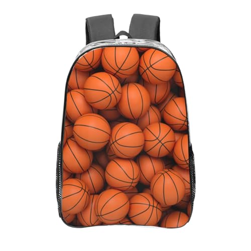 YXDVPALNE Pelota de baloncesto naranja,Mochila informal de 16 pulgadas, transparente, resistente al agua, para la escuela