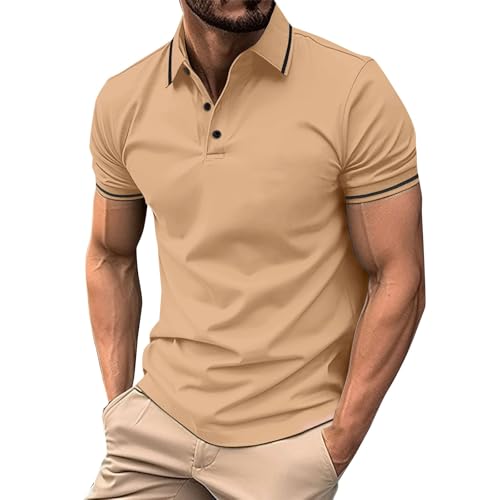 Polo de manga corta para hombre, de ajuste regular, con botones, cuello acanalado, para golf, a la moda, informal, para tenis, verano, talla grande, amarillo, M