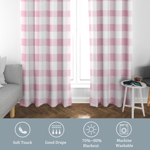 Checkered Plaid Blackout Curtains, 90 Drop, Pink and White Gingham Printed Curtains for Living Room, Bedroom, Eyelet Drapes for Window Home Decor, 66x90 Inch 2 Panels l5ax1-133 - Image 7