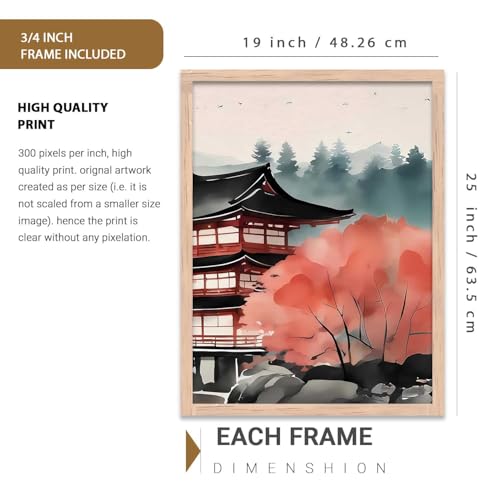 Image of kotart Big Aesthetic Mount Fuji View Wall Art Paintings | Mountain Landscape Framed Painting | Nature Art Vastu Frames for Living Room Bedroom Wall Decor Set Of 3 (19X25 inch)