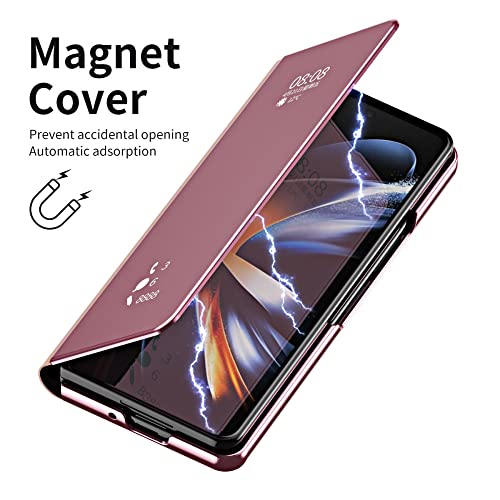 Protection cuir Galaxy Z Fold 4 flip case miroir bleu de haute qualité
