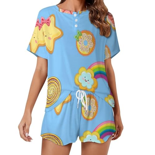 Pyjama court femme Fleur Étoile Arc-en-Ciel pour l'été