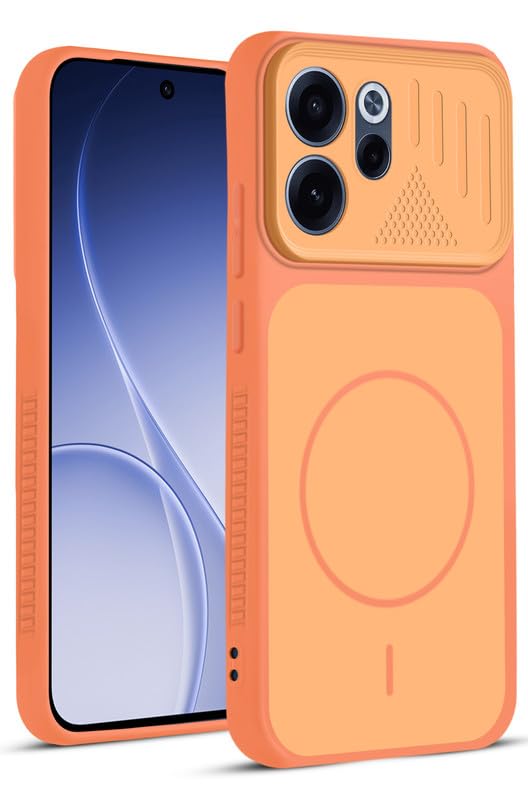 Mr. Case Back Cover for Oppo Reno 15C 5G | Ring Design Protective Case with Camera Cut Protection | Anti Slip Grip | Shockproof Mobile Cover - Orange-image-39