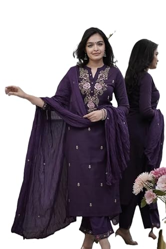 Image of Deep Purple Floral Embroidered Kurta Set