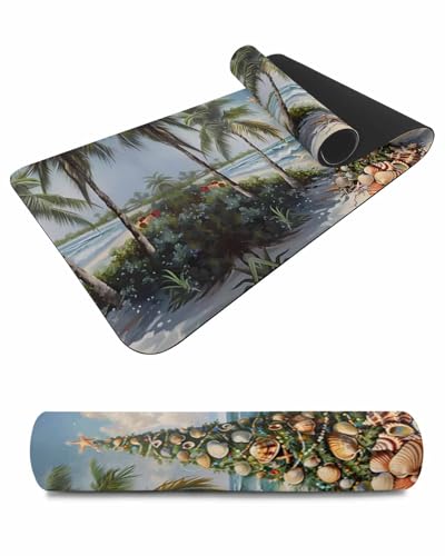 Debedcor Heat Proof Table Pads Waterproof Decorative, Christmas Coastal Non-Slip Table Countertop Protector, Xmas Beach Shell Starfish Trees Insulation Mat for Kitchen Room, 40 x 12 Inches