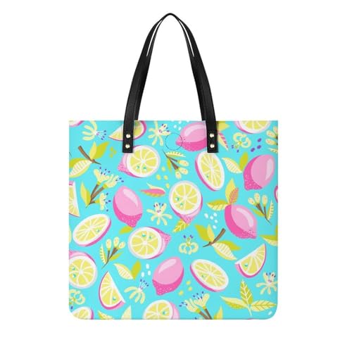 Sac à main citrons roses grand tote bag femmes sac shopping bandoulière voyage 39x39cm