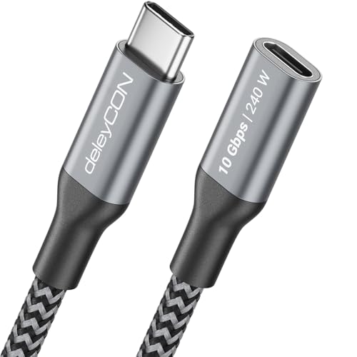 deleyCON 1,5m 240W 10 Gbps USB-C Verlängerung Kabel (USB 3.2 Gen2) PD 3.1 Ladekabel Datenkabel 4K@60Hz für iPhone 17 16 15 Pro Max Air Galaxy A16 A26 A56 S26 S25 S24 iPad SSD HDD MacBook PS5